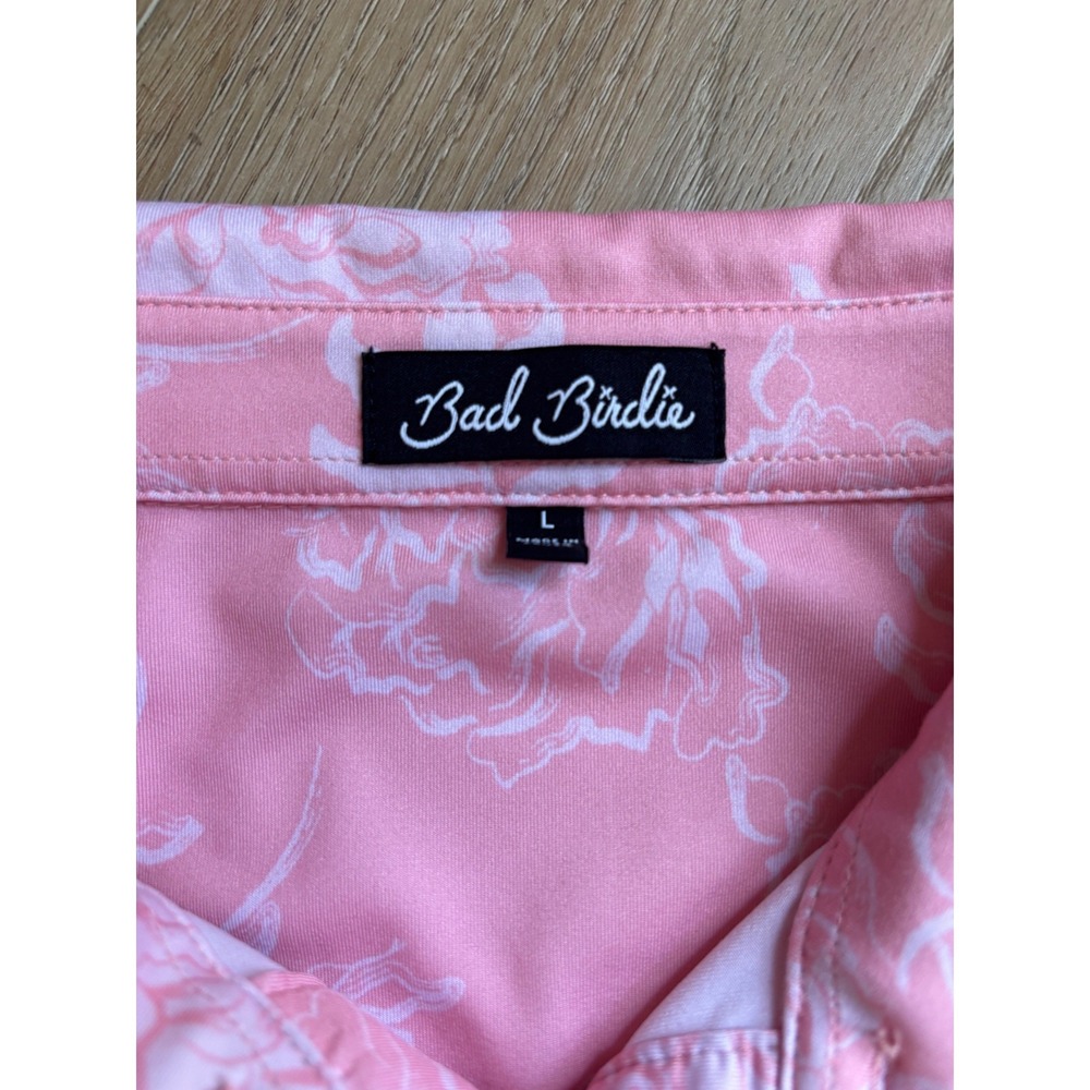Bad Birdie Mens Pink Floral Performance Golf Polo Shirt Size Large Short Sleeve - Picture 3 of 9